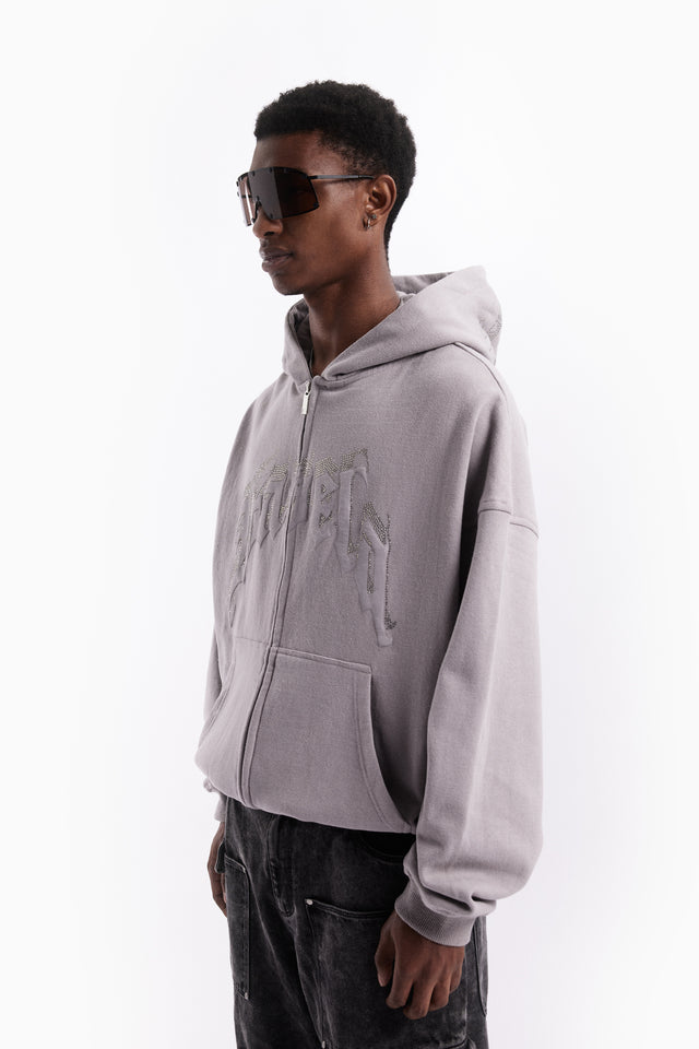 AVES RHINESTONE GRAY PA FRONT ZIP