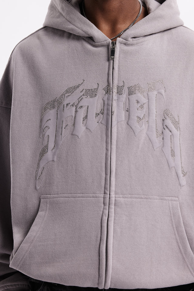 AVES RHINESTONE GRAY PA FRONT ZIP