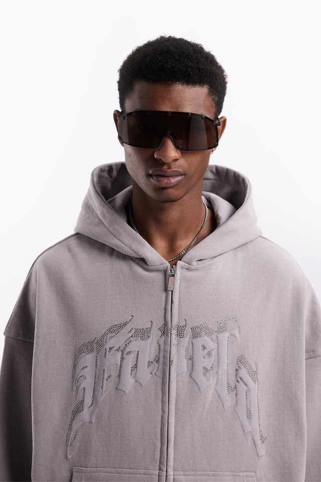 AVES RHINESTONE GRAY PA FRONT ZIP