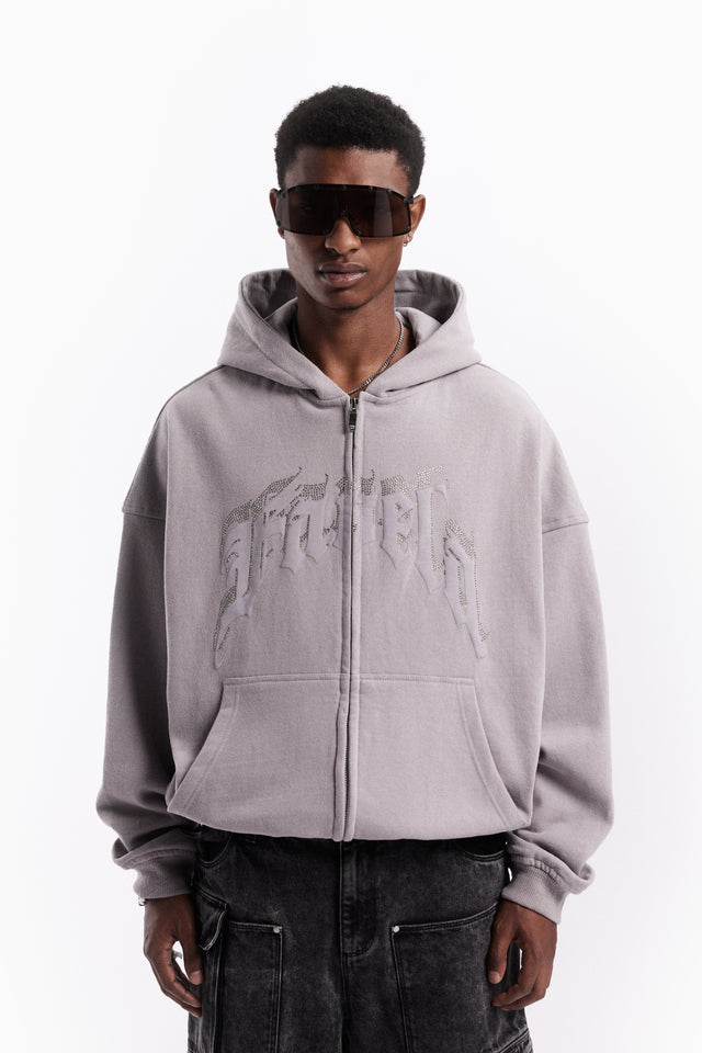 AVES RHINESTONE GRAY PA FRONT ZIP