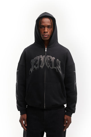 RIBCAGE RHINESTONE BLACK FRONT ZIP