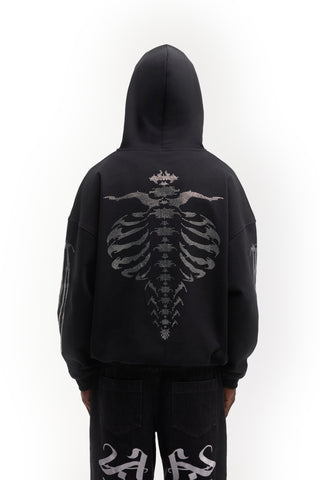 RIBCAGE RHINESTONE BLACK FRONT ZIP