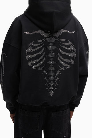 RIBCAGE RHINESTONE BLACK FRONT ZIP