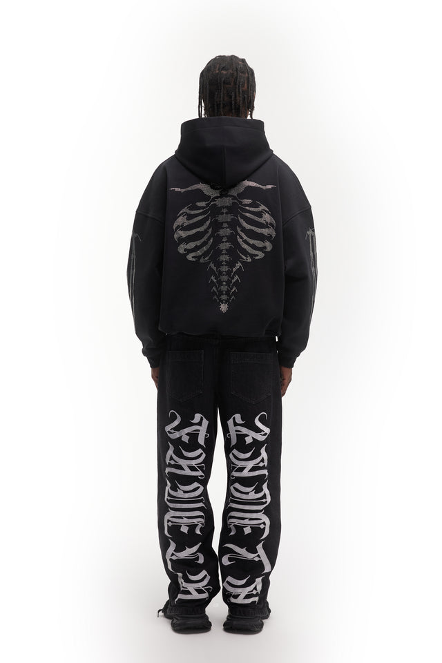 RIBCAGE RHINESTONE BLACK FRONTZIP