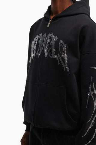 RIBCAGE RHINESTONE BLACK FRONT ZIP