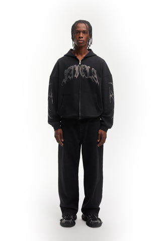 RIBCAGE RHINESTONE BLACK FRONT ZIP