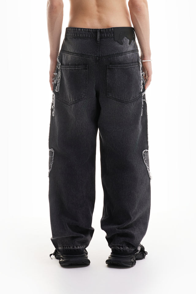 F PATCH BLACK WASHED DENIM