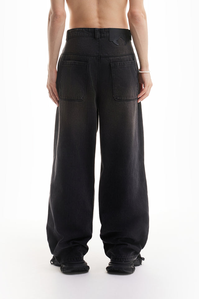 HEAVY BAGGY DISTRESSED DENIM BLACK DIRT WASH