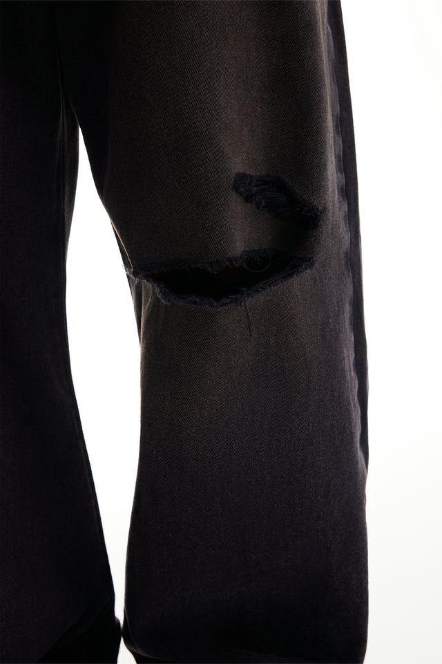 HEAVY BAGGY DISTRESSED DENIM BLACK DIRT WASH