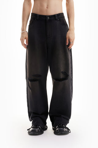 HEAVY BAGGY DISTRESSED DENIM BLACK DIRT WASH