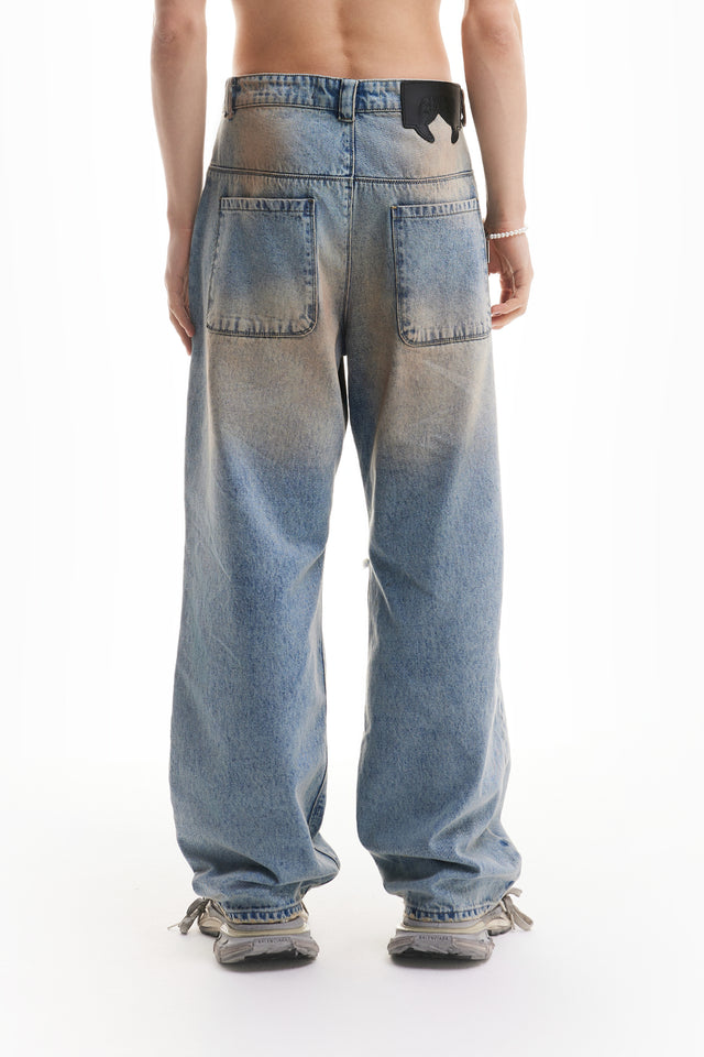 HEAVY BAGGY DISTRESSED DENIM SAND WASH DIRT WASH
