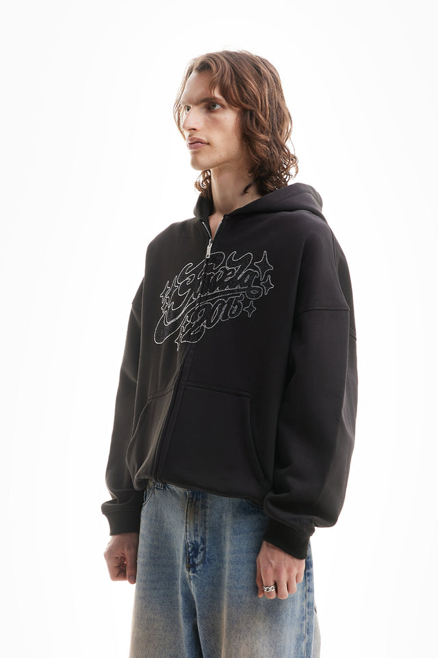 RHINESTONE 2015 BLACK FRONT ZIP