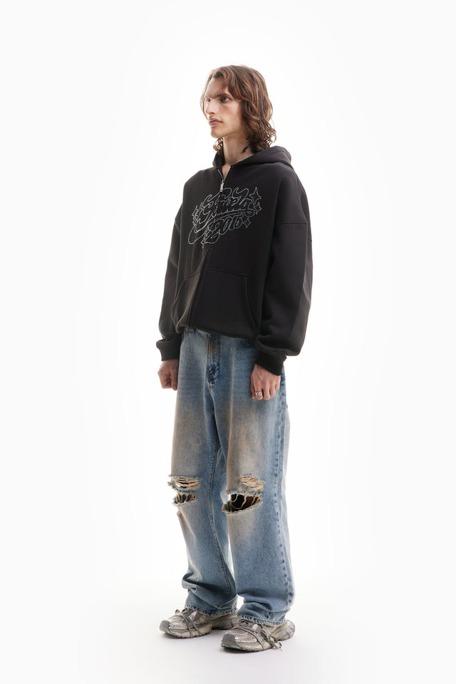 RHINESTONE 2015 BLACK FRONT ZIP