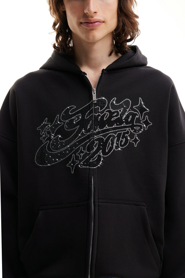 RHINESTONE 2015 BLACK FRONT ZIP