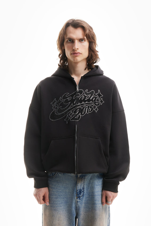 RHINESTONE 2015 BLACK FRONT ZIP