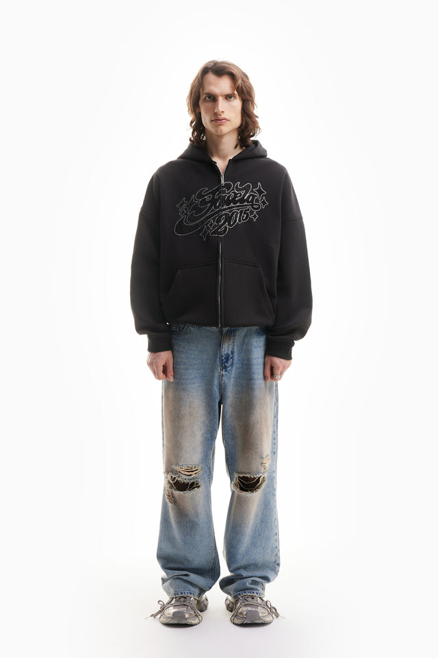 RHINESTONE 2015 BLACK FRONT ZIP