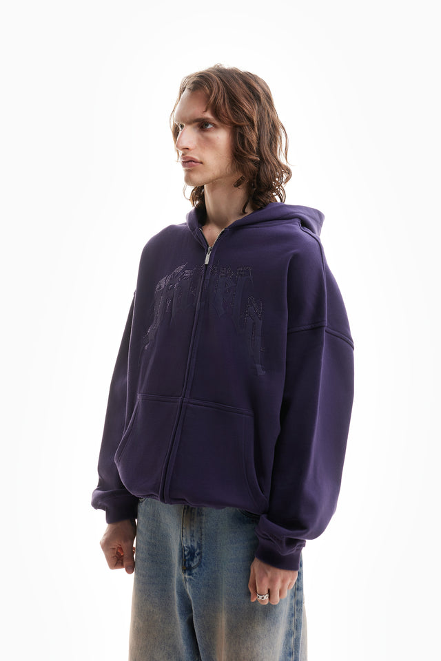 AVES RHINESTONE PLUM FRONT ZIP