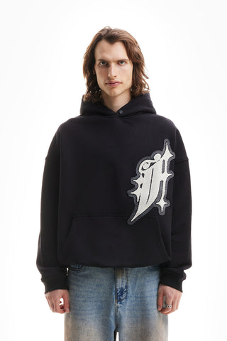 BIG F BLACK SNAP BUTTON HOODIE