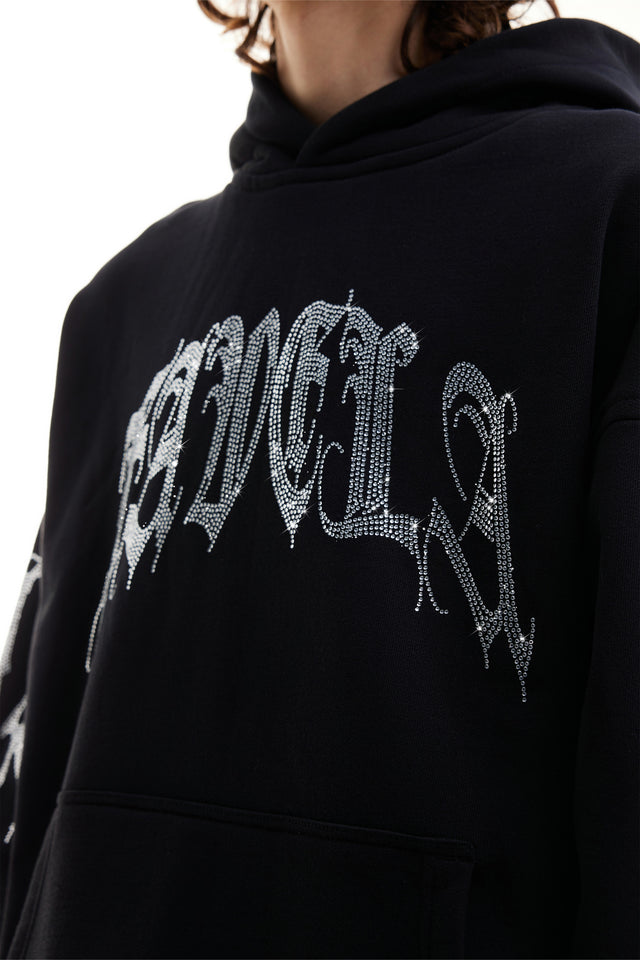 RIBCAGE RHINESTONE BLACK SNAP BUTTON HOODIE