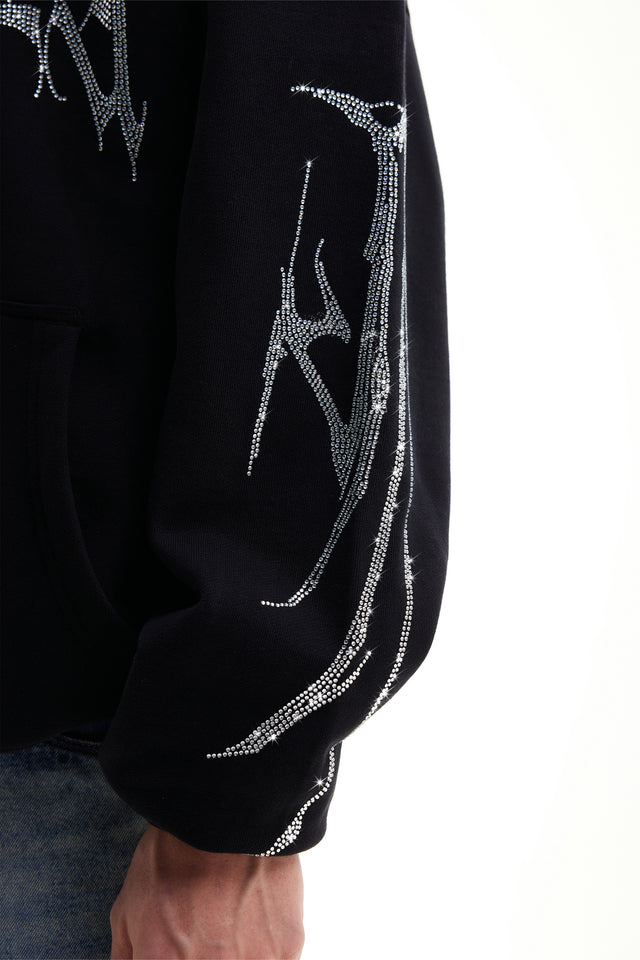 RIBCAGE RHINESTONE BLACK SNAP BUTTON HOODIE