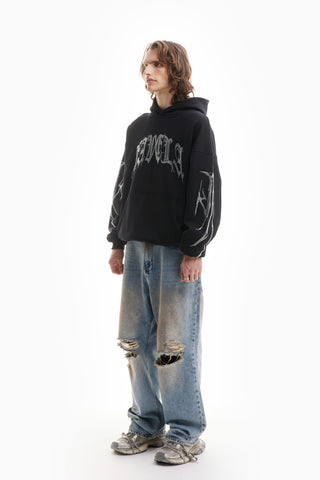 RIBCAGE RHINESTONE BLACK SNAP BUTTON HOODIE