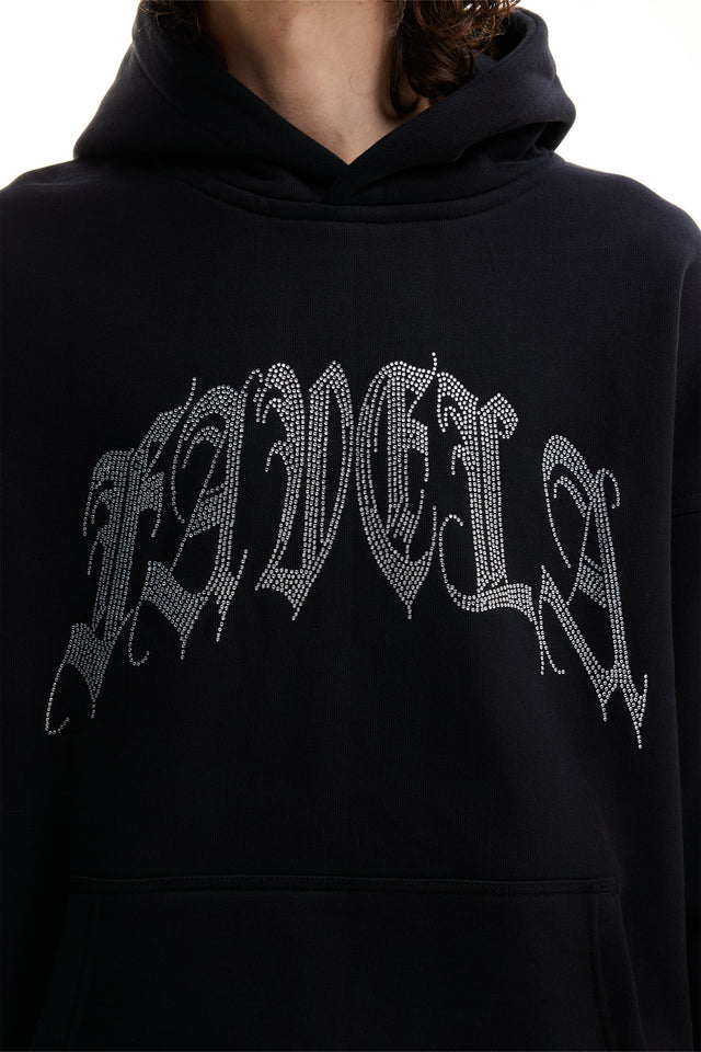 RIBCAGE RHINESTONE BLACK SNAP BUTTON HOODIE