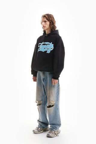 NEW 3D COLLEGE BABYBLUE/WHITE BLACK SNAP BUTTON HOODIE