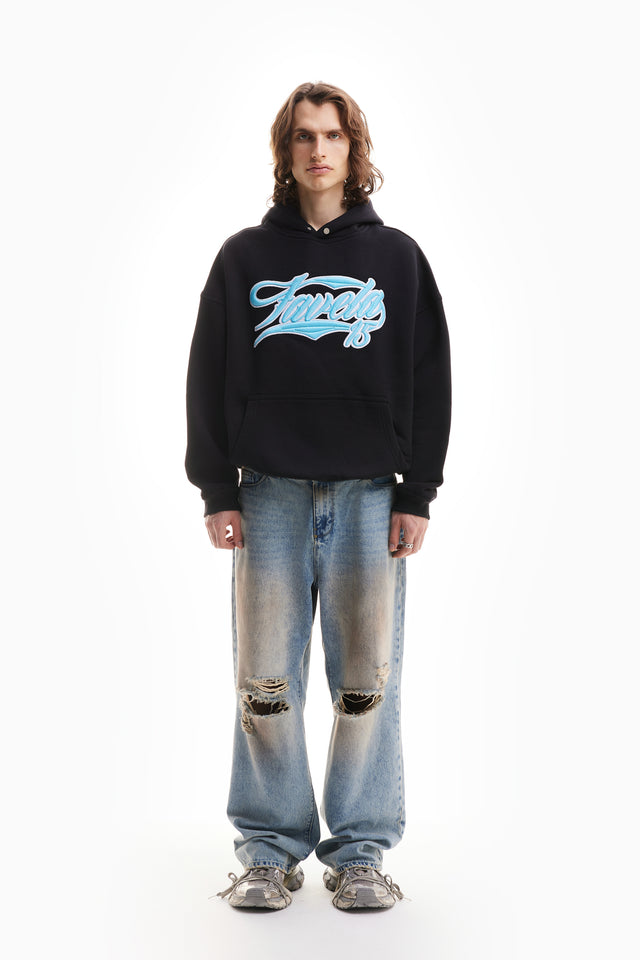 NEW 3D COLLEGE BABYBLUE/WHITE BLACK SNAP BUTTON HOODIE