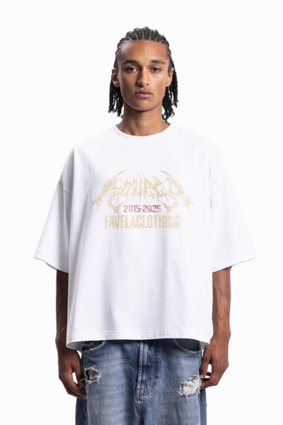 FAVELA WALL BOXY DISTRESSED WHITE T-SHIRT