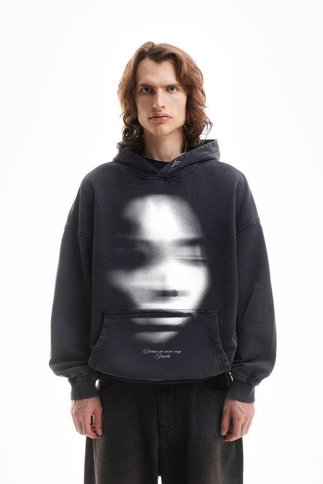 FACE BLACK WASHED HOODIE