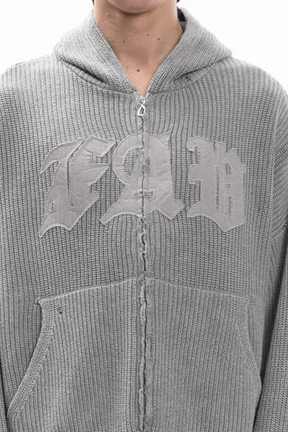 DISTRESSED KNIT CANVAS GREY WASHED FRONTZIP