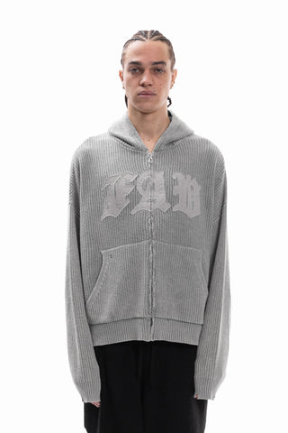 DISTRESSED KNIT CANVAS GREY WASHED FRONTZIP