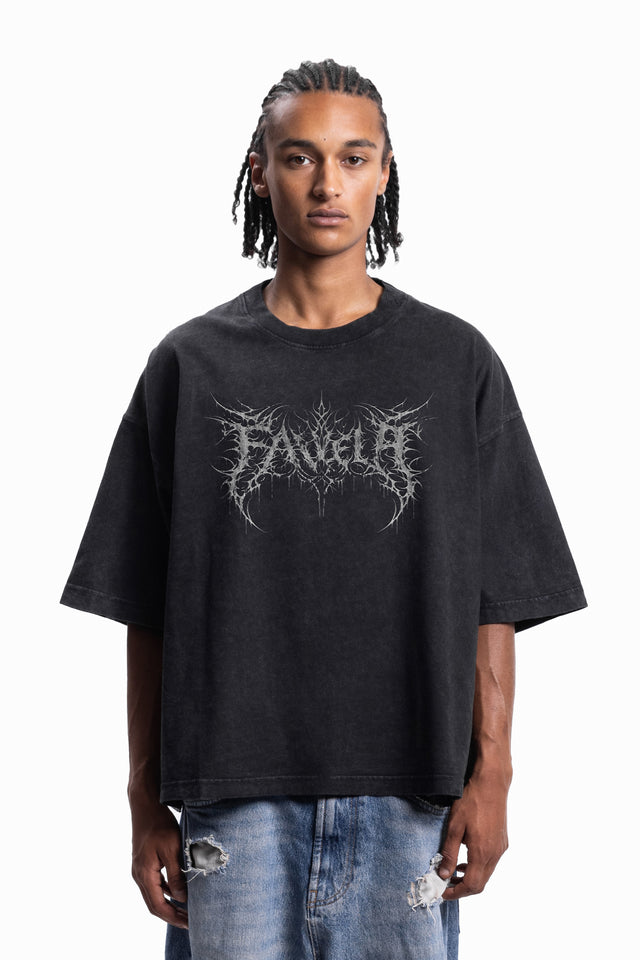 FAVELA GRUNGE TRIBAL DISTRESSED BLACK WASHED T-SHIRT