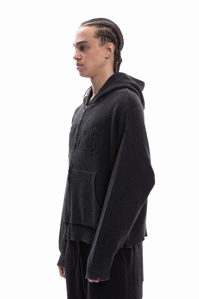 KNIT CANVAS FRONT ZIPPER BLACK WASHED