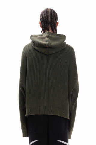 DISTRESSED KNIT CANVAS GREEN WASHED FRONTZIP