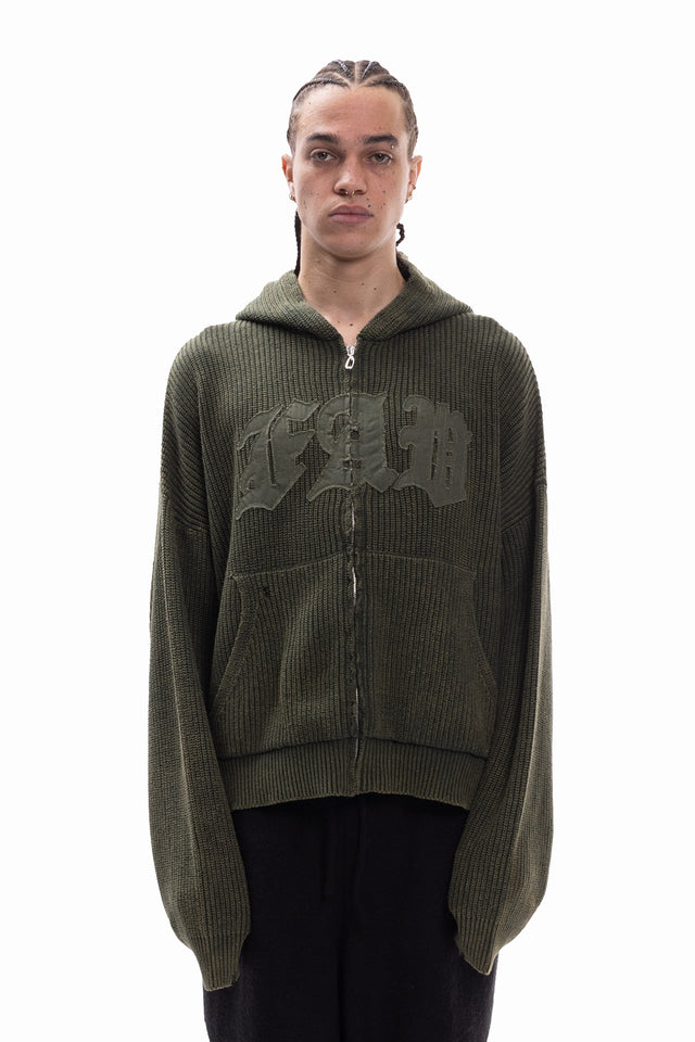 KNIT CANVAS FRONT ZIPPER GREEN WASHED