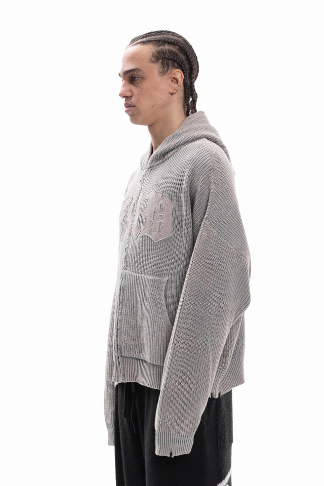 KNIT CANVAS FRONT ZIPPER GREY WASHED