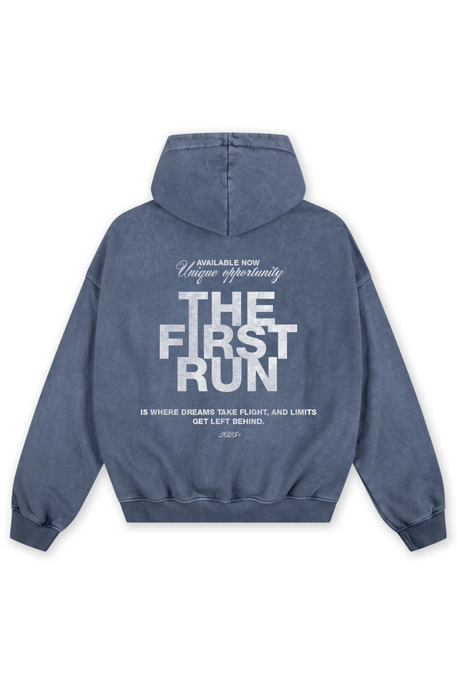 FIRST RUN BLUE SAND WASHED HOODIE