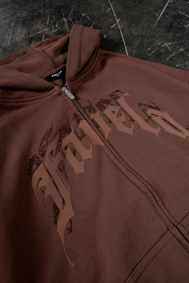 AVES RHINESTONE NEW COFFEE FRONT ZIP