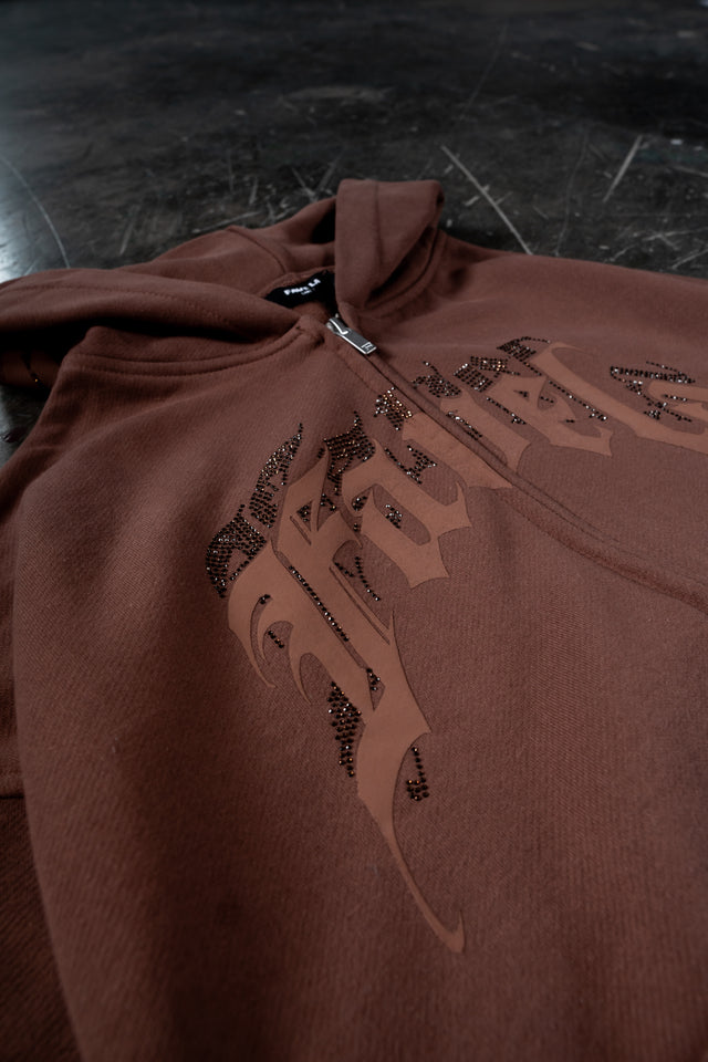 AVES RHINESTONE NEW COFFEE FRONT ZIP