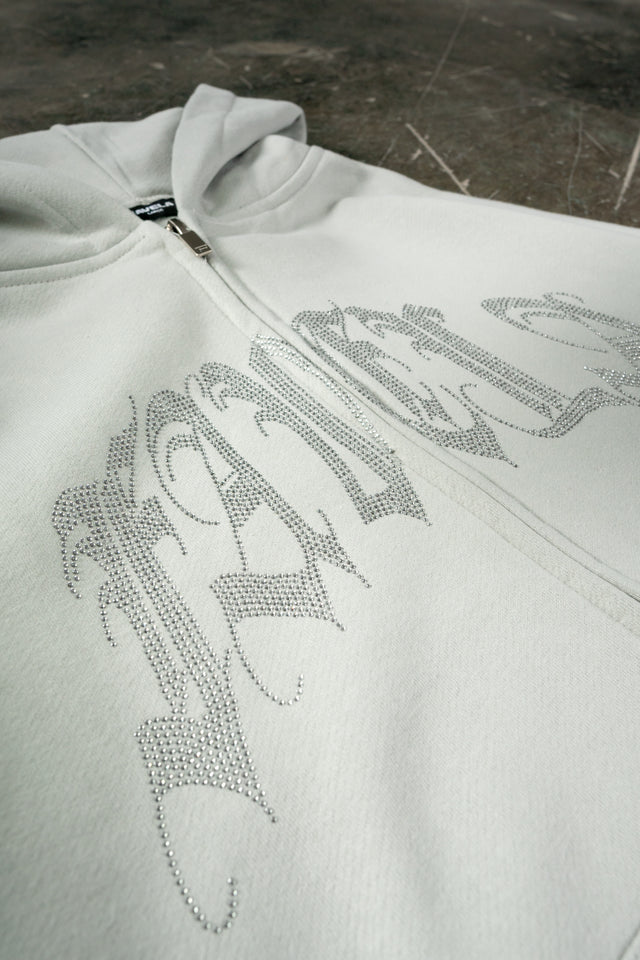 RIBCAGE RHINESTONE LIGHT GREEN FRONT ZIP