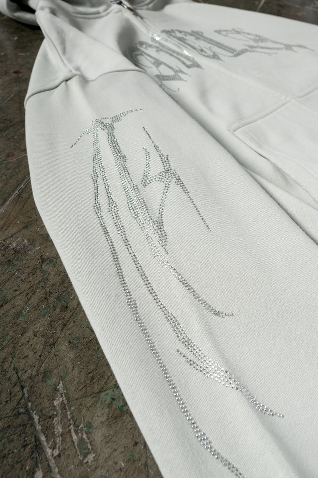 RIBCAGE RHINESTONE LIGHT GREEN FRONT ZIP