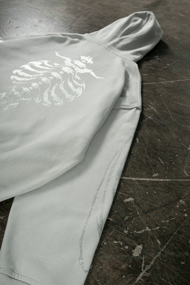 RIBCAGE RHINESTONE LIGHT GREEN FRONT ZIP