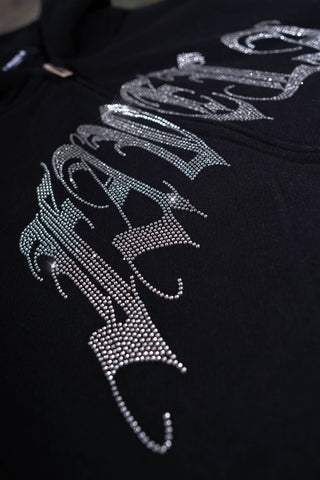 RIBCAGE RHINESTONE BLACK FRONT ZIP