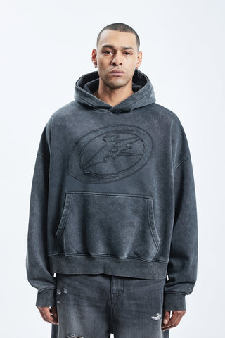 F PATCH BLACK WASHED HOODIE