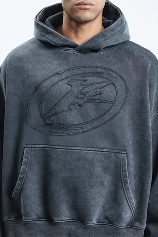 F PATCH BLACK WASHED HOODIE