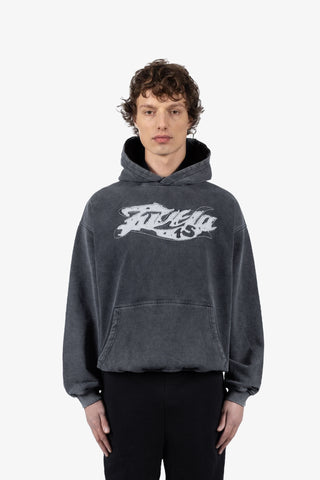 COLLEGE DISTRESSED BLACK WASHED HOODIE