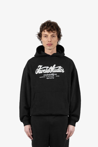 CHAIN STITCHING BLACK HOODIE