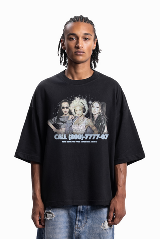 GIRL BAND BOXY DISTRESSED BLACK T-SHIRT