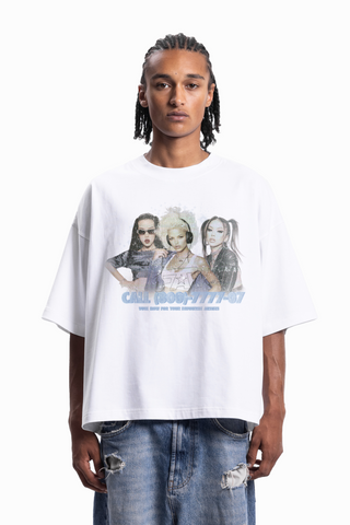 GIRL BAND BOXY DISTRESSED WHITE T-SHIRT